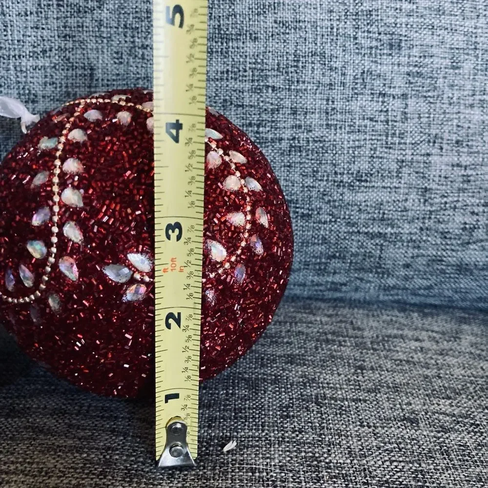 NWT Red Beaded Jeweled Christmas Holiday Ball Ornament